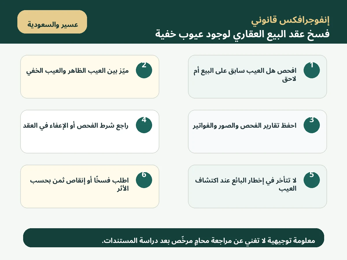إنفوجرافكس فسخ عقد البيع العقاري لوجود عيوب خفية
