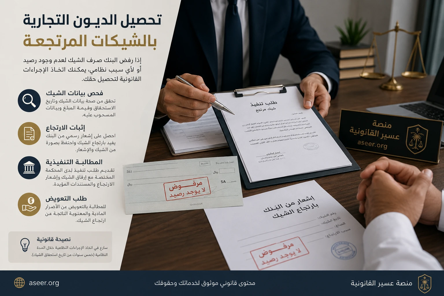 تحصيل الديون التجارية بالشيكات المرتجعة