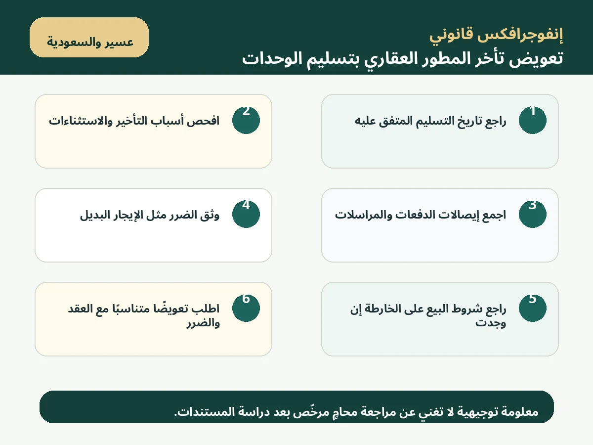 إنفوجرافكس تعويض تأخر المطور العقاري بتسليم الوحدات
