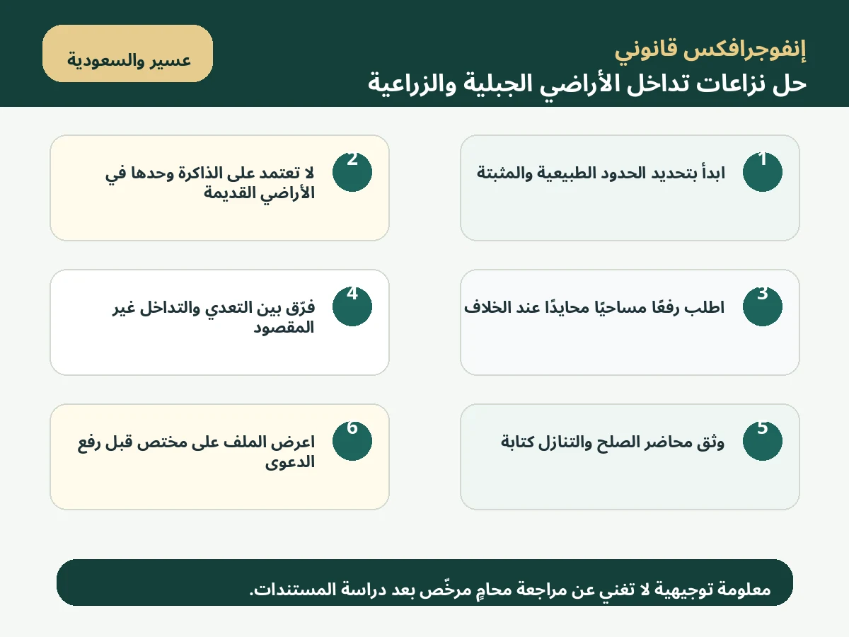 إنفوجرافكس حل نزاعات تداخل الأراضي الجبلية والزراعية