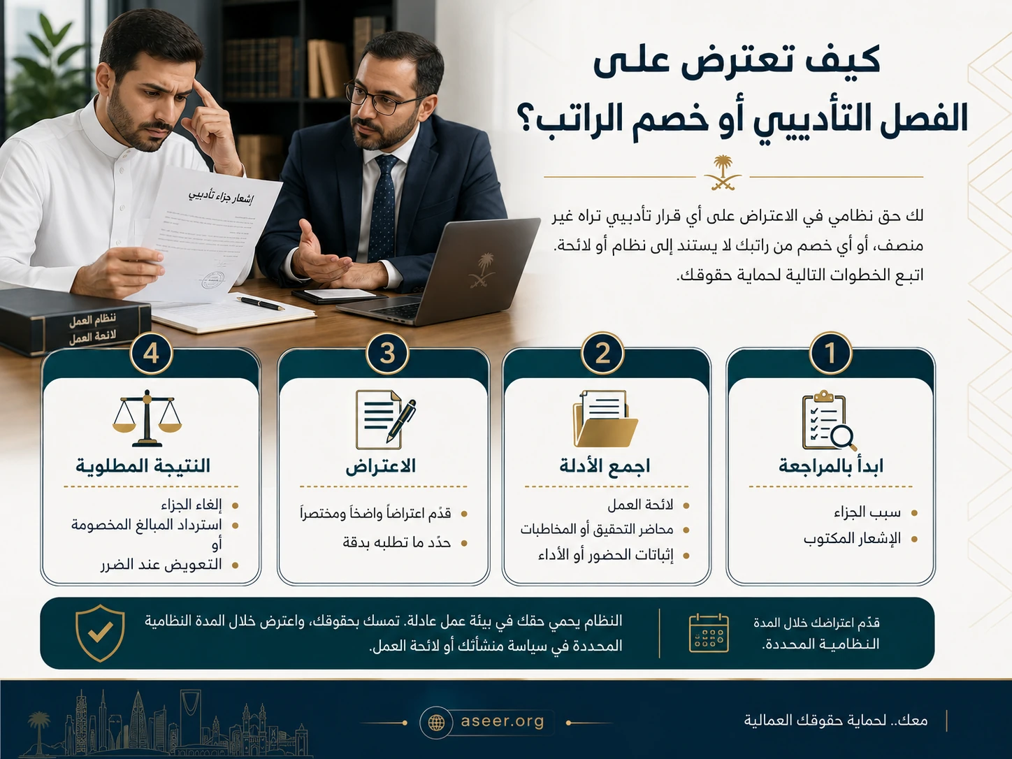 خطوات الاعتراض على الفصل التأديبي وخصومات الراتب