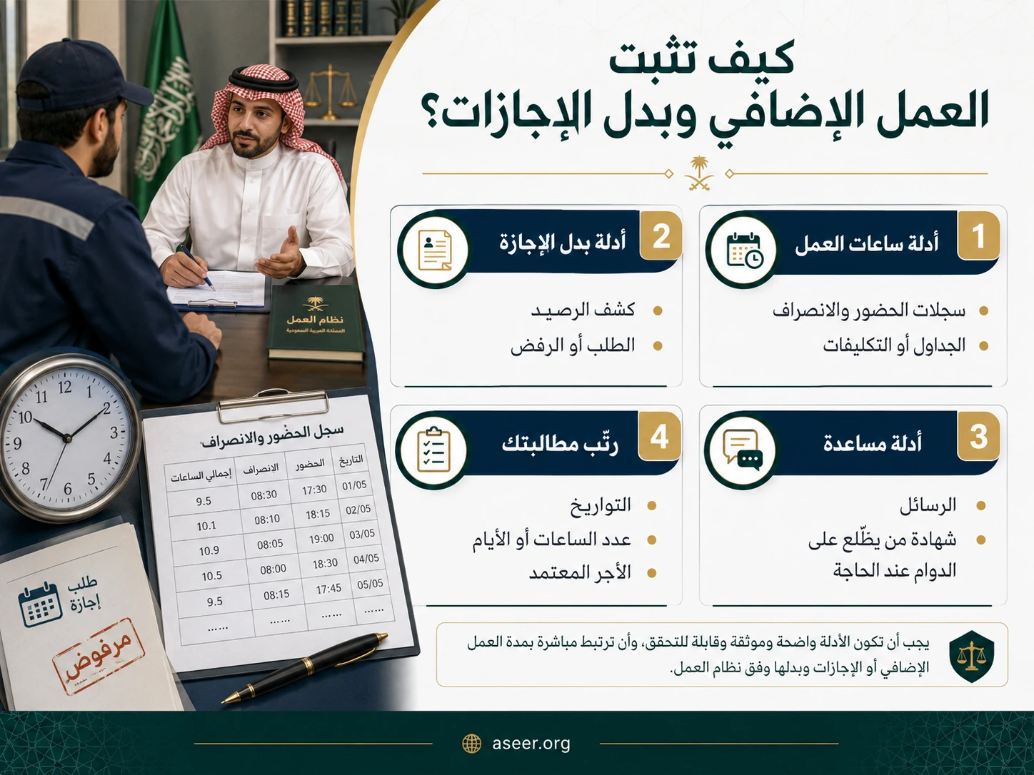 كيفية إثبات الساعات الإضافية وبدل الإجازات