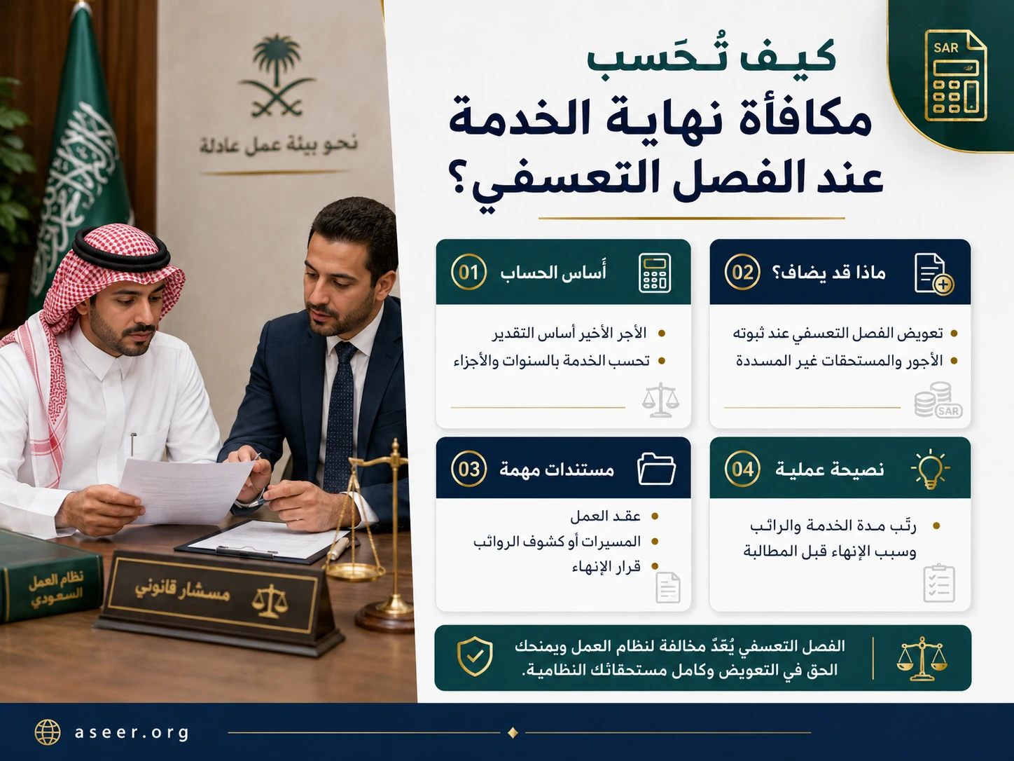 ملخص عملي لحساب مكافأة نهاية الخدمة عند الفصل التعسفي