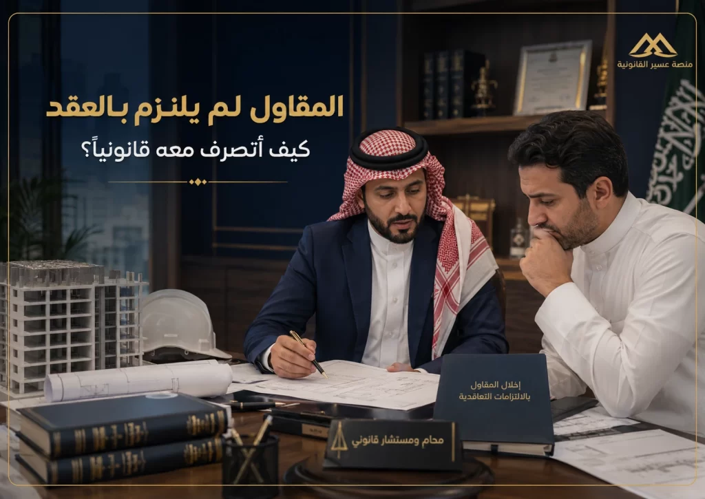 صورة قانونية سعودية تناقش إخلال المقاول بالعقد وسبل التصرف النظامي