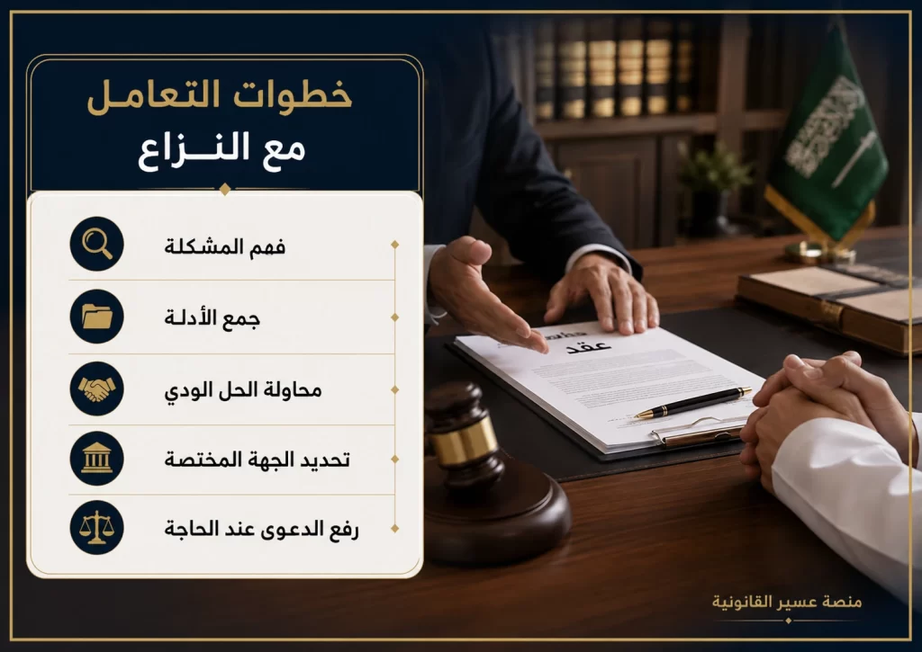 خطوات عملية للتعامل مع النزاع القانوني وجمع الأدلة ومحاولة التسوية