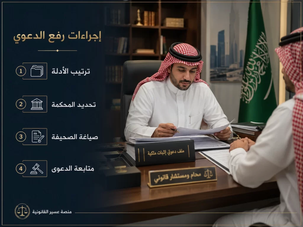 صورة قانونية واقعية توضح أدلة إثبات الملكية العقارية في السعودية