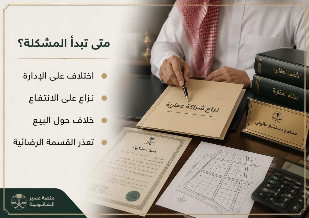 صورة واقعية تعرض مؤشرات بداية النزاع العقاري بين الشركاء في السعودية
