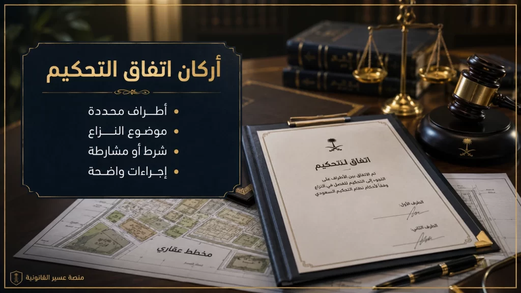صورة قانونية توضح أركان اتفاق التحكيم العقاري