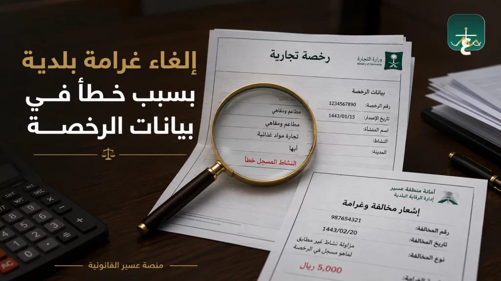إلغاء غرامة بلدية بسبب خطأ في بيانات الرخصة