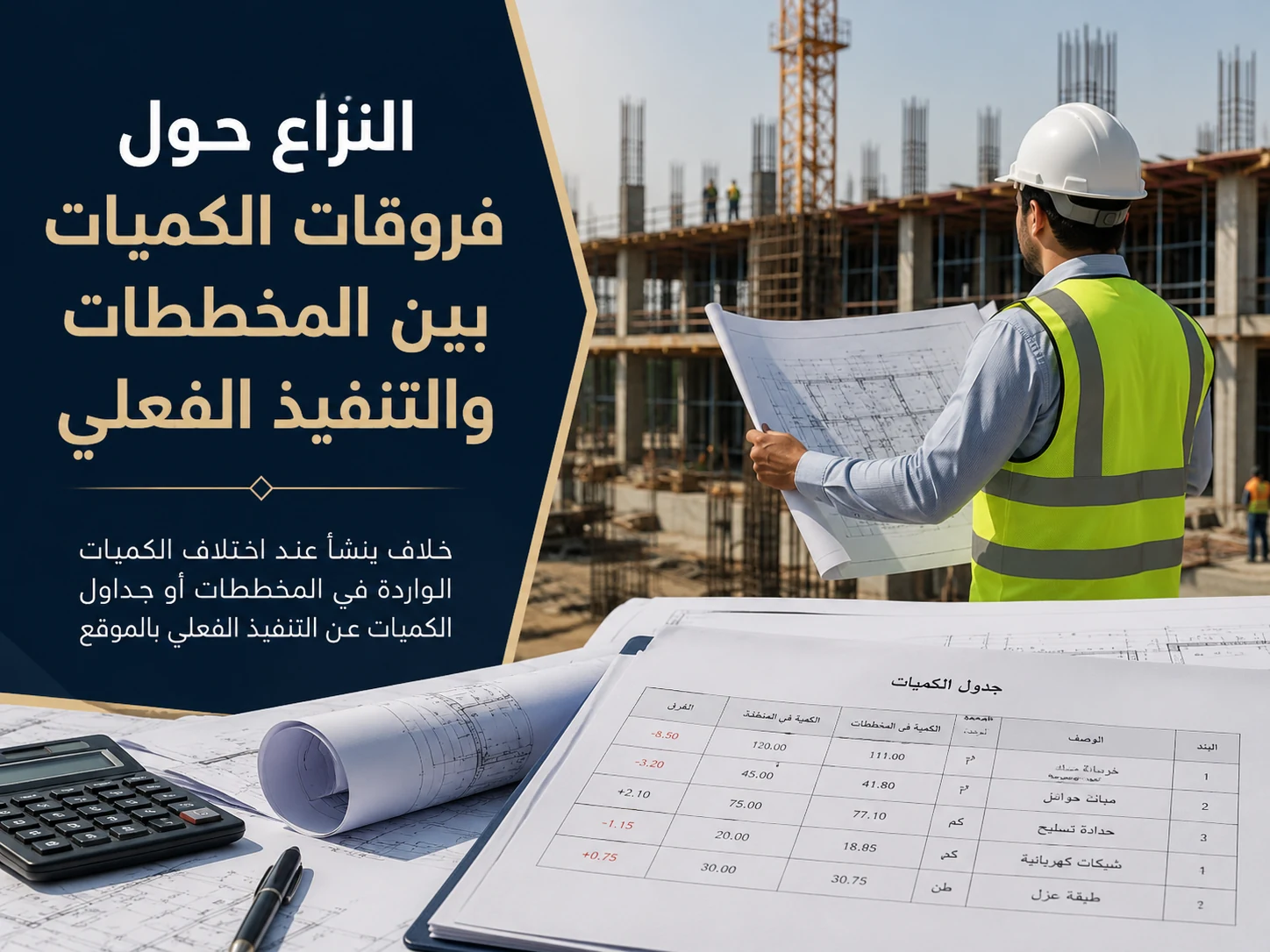 النزاع حول فروقات الكميات بين المخططات والتنفيذ الفعلي