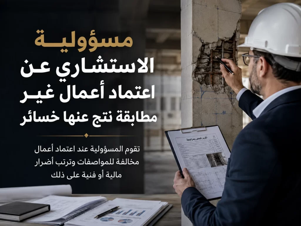 مسؤولية الاستشاري عن اعتماد أعمال غير مطابقة نتج عنها خسائر