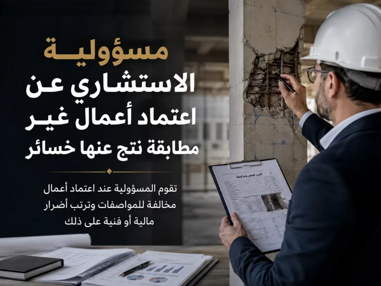 مسؤولية الاستشاري عن اعتماد أعمال غير مطابقة نتج عنها خسائر