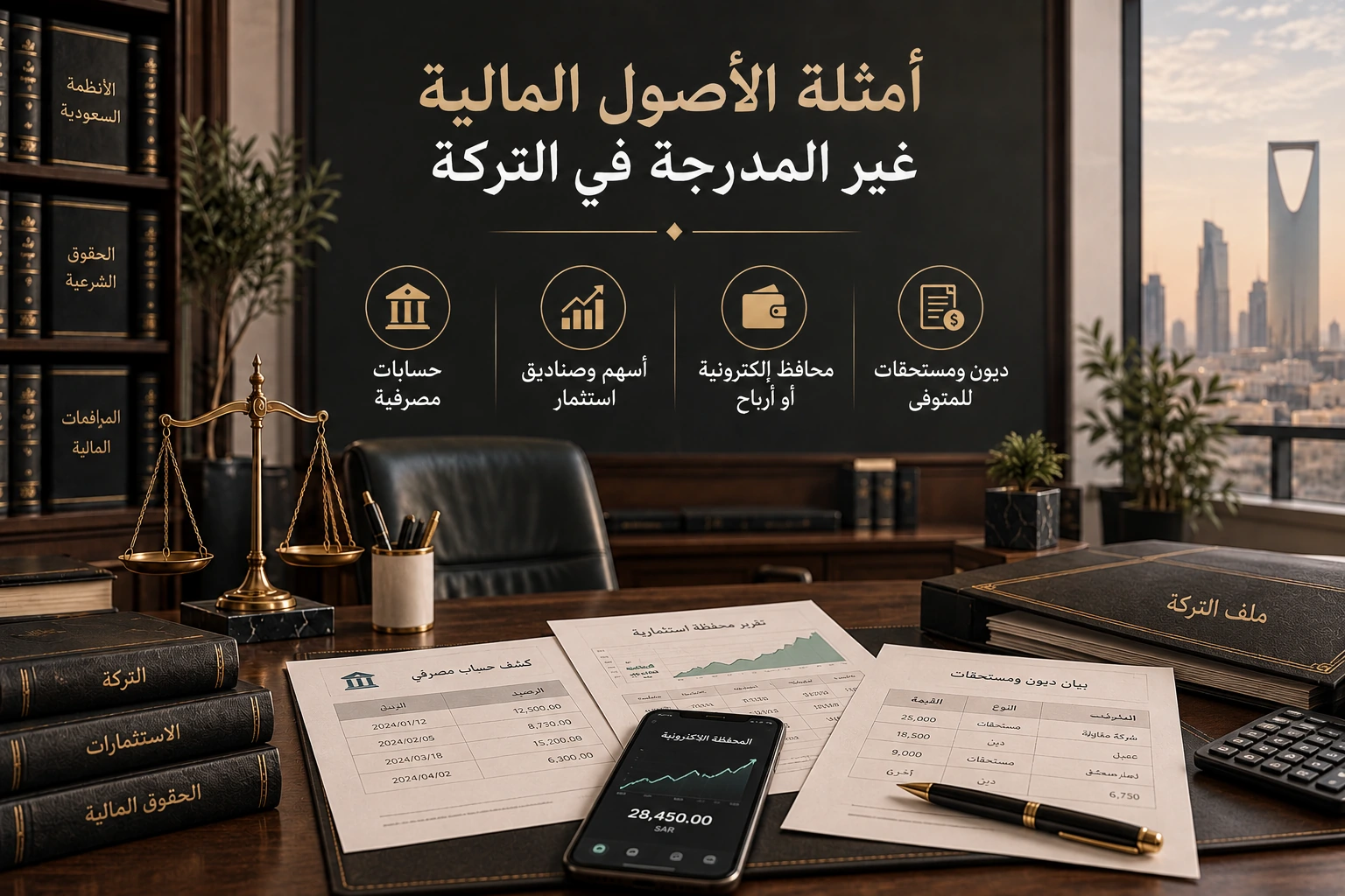 أمثلة الأصول المالية غير المدرجة في التركة