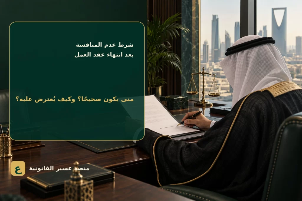 غلاف مقال شرط عدم المنافسة بعد انتهاء عقد العمل في السعودية