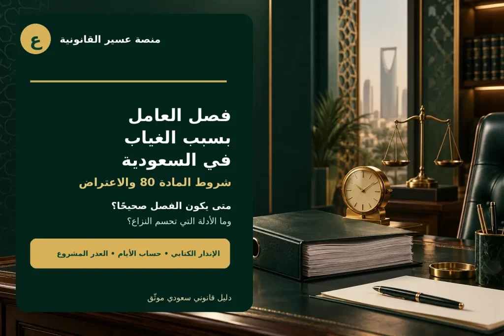 غلاف مقال فصل العامل بسبب الغياب في السعودية وشروط المادة 80