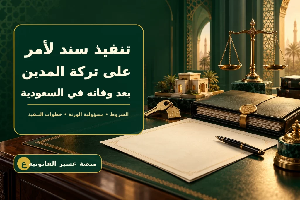 غلاف يوضح تنفيذ سند لأمر على تركة المدين بعد وفاته في السعودية